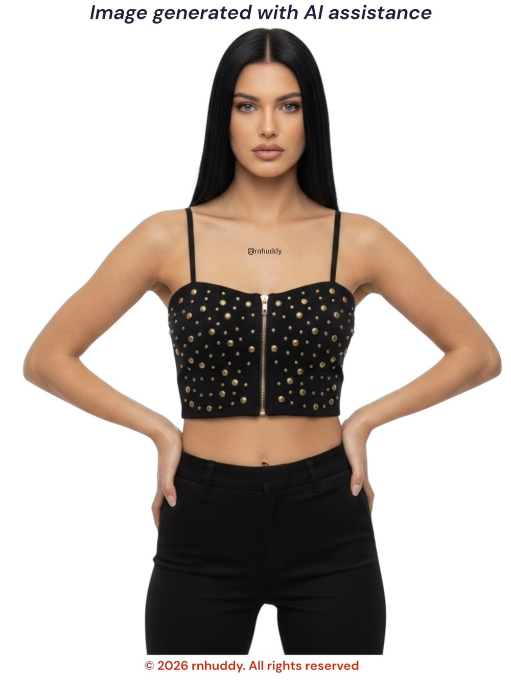 NWT Love Culture S black with gold studded crop top